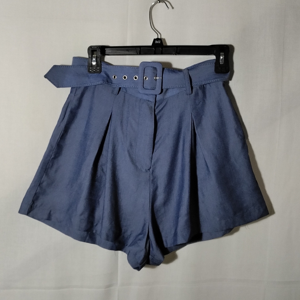 NWT Francesca's Collections Audrey Parks High Waist Blue Pleated Shorts Size M